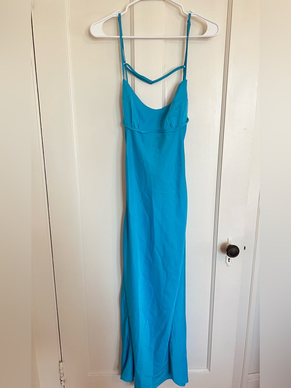 LILLUSORY Open Back Satin Blue Maxi Dress